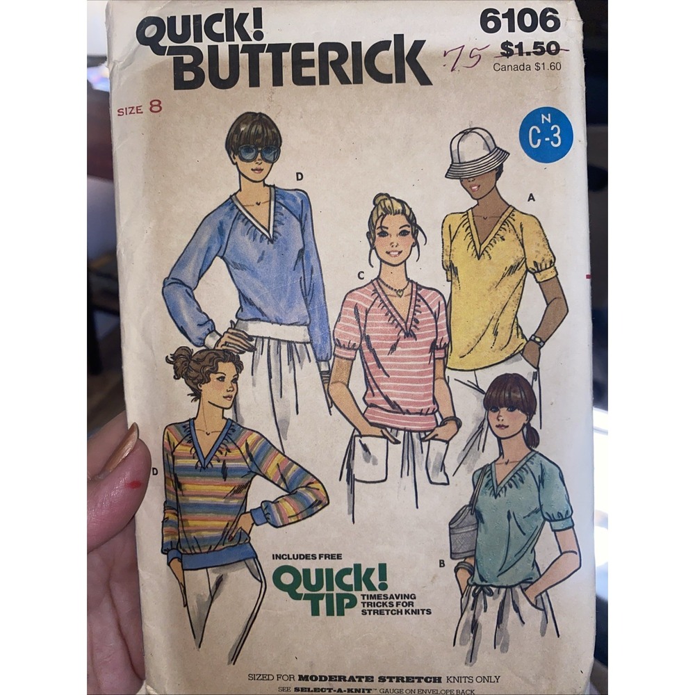 Vintage 70s Butterick 6106 Blouse T-Shirt Sewing Pattern Size 8 Uncut